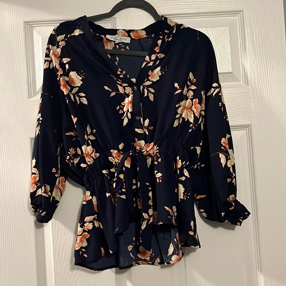 M Blue Floral Blouse